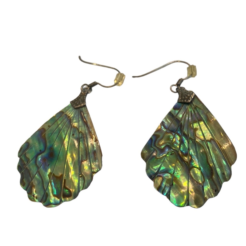 Vintage Sterling Silver Abalone Shell Dangle Drop Earrings
